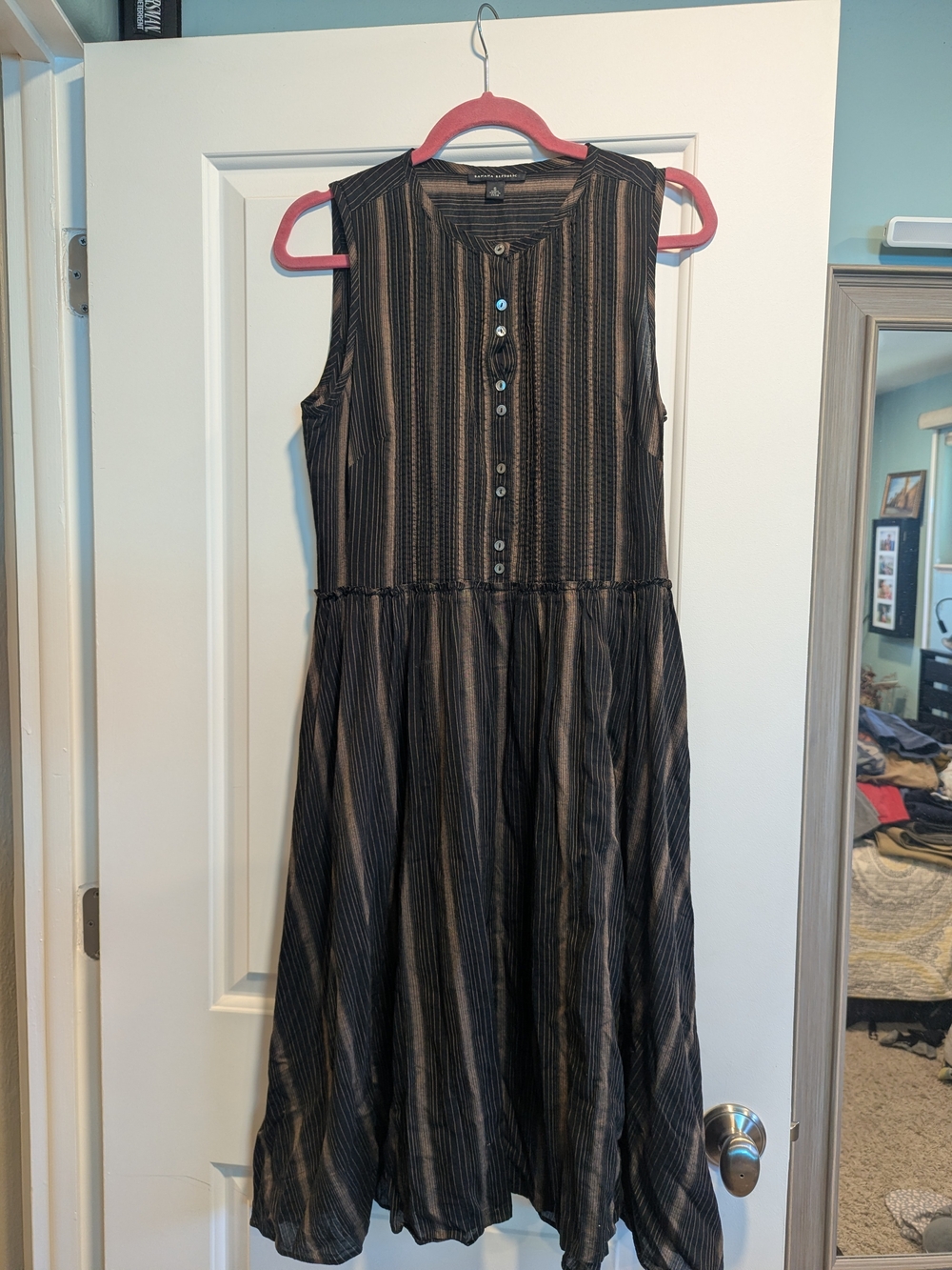 Banana Republic Sleeveless Striped Maxi Dress in Black and Brown